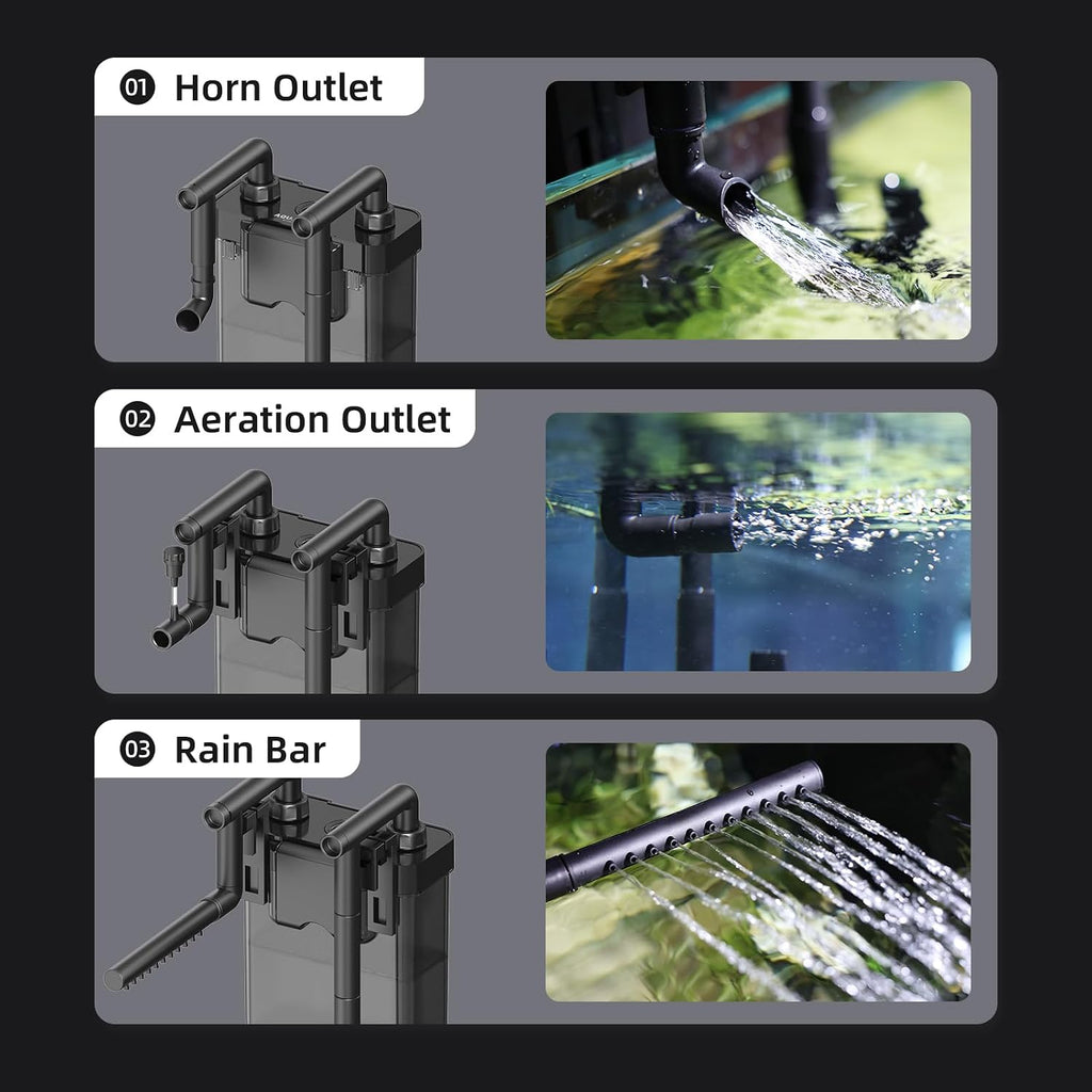 Hang on Back Aquarium Filter,No-Hum Whisper-Quiet for 3-10 Gal | 92GPH Small Canister Filter,Multi-Layered