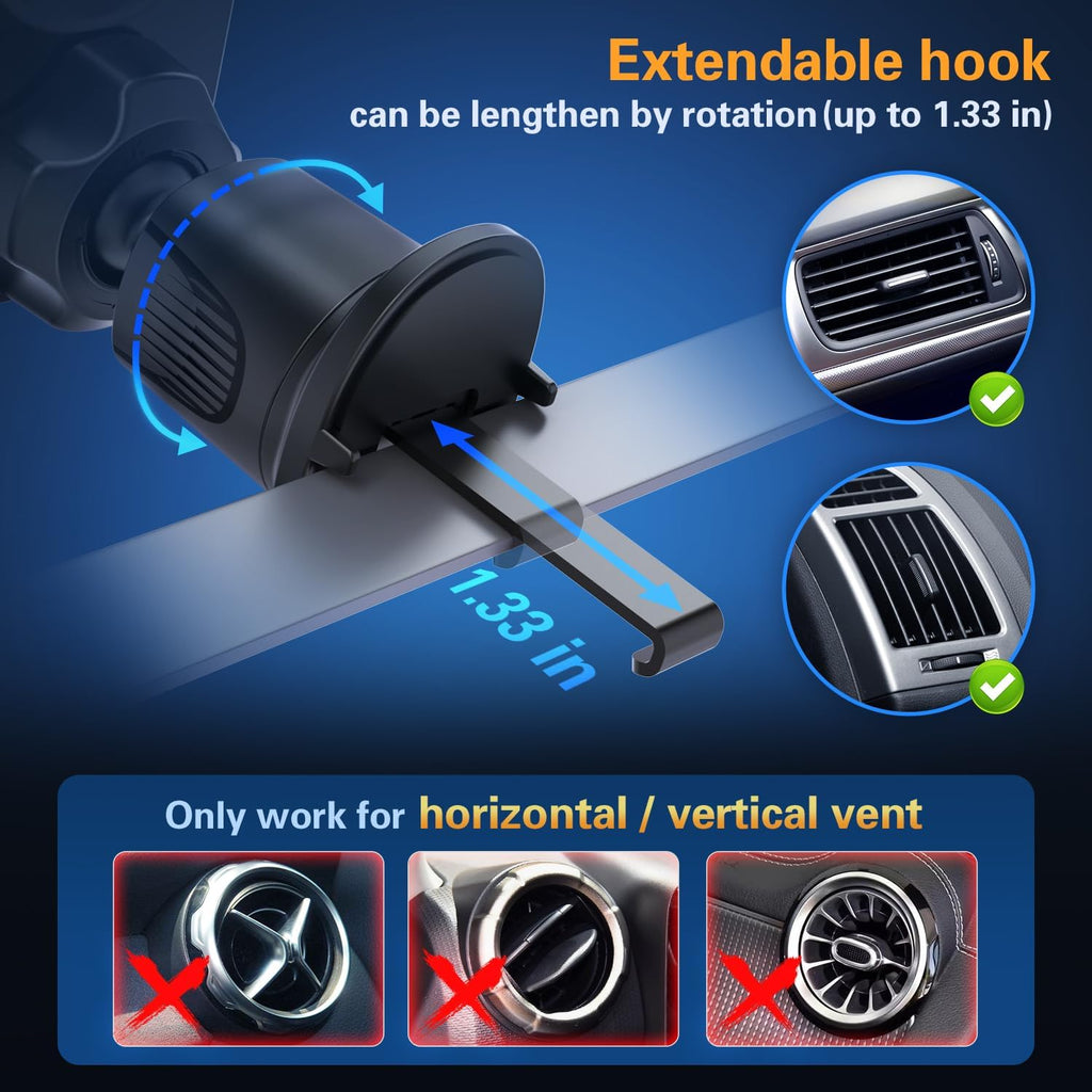 Car Vent Phone Mount for Thick Socket Grip, Air Vent Clip Phone Holder Compatible with Magsafe Wallet Black & iPhone