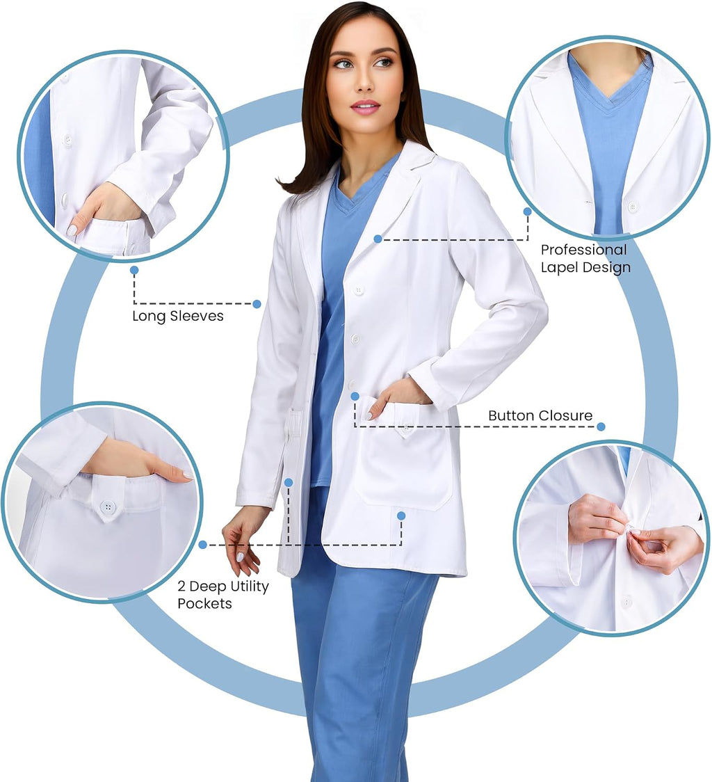 Medical Lab Coat Button-Front Long Sleeve for Classroom Lab & Healthcare