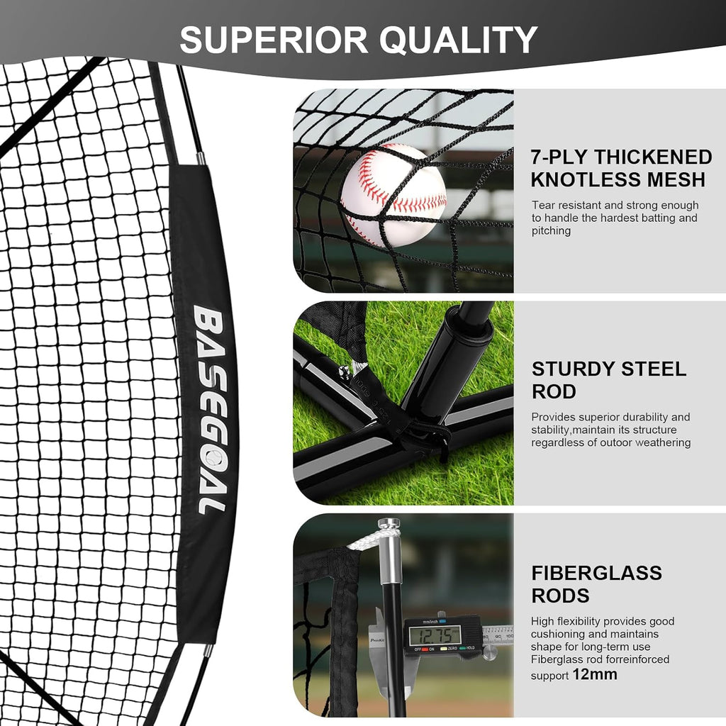 6x6ft Baseball Practice Net with Batting Tee,Caddy and Strike Zone | Baseball backstop net with 7-strand knotless