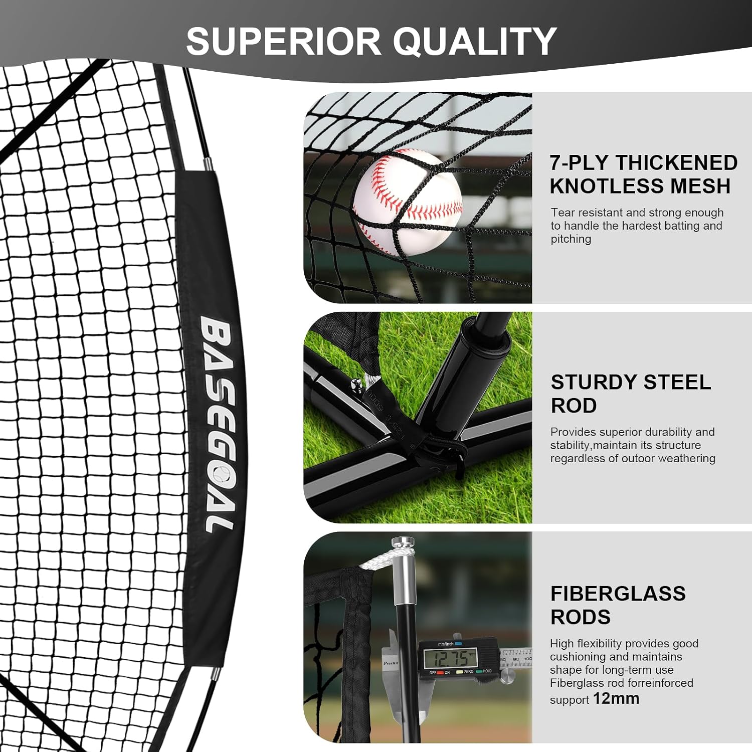 6x6ft Baseball Practice Net with Batting Tee,Caddy and Strike Zone | Baseball backstop net with 7-strand knotless