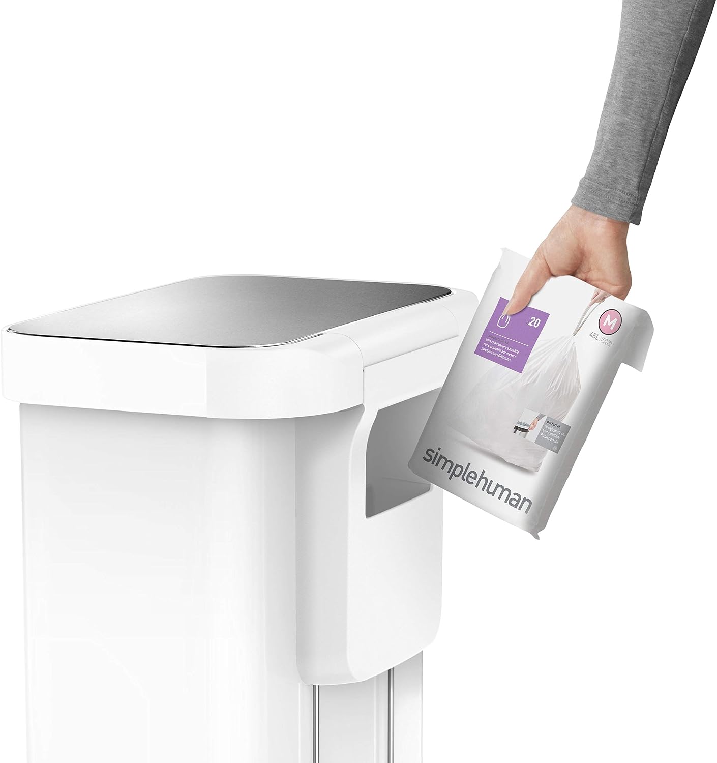 Kitchen Trash Can with Lid, Touchless Waste Bin, Large 45 Liter, Rectangular, White Stainless Steel