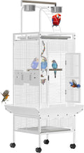 60 Inch White Parrot Cage with Play Top & 4 Feeder Bowls | Wrought Iron Large Bird Cage with Rolling Stand for