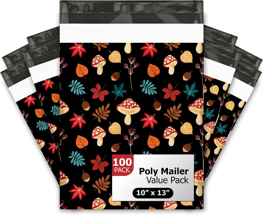 10x13 (100) Fall Medley Designer Poly Mailers Waterproof Self Sealing Tear Resistant Polymailers Shipping Envelopes