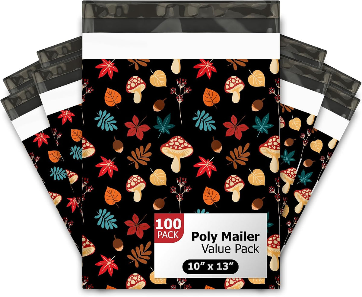 10x13 (100) Fall Medley Designer Poly Mailers Waterproof Self Sealing Tear Resistant Polymailers Shipping Envelopes