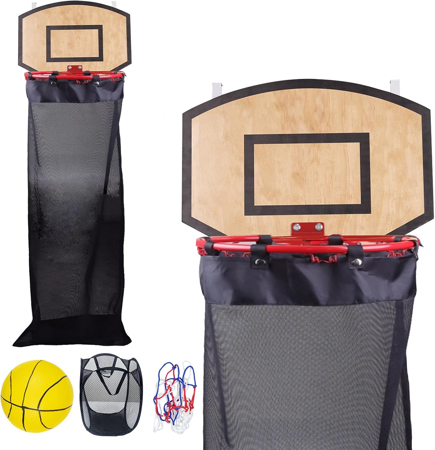 Basketball Laundry Hamper, Over The Door Hoop with Laundry Basket, Sports-Themed Hamper Organizer Set with Backboard