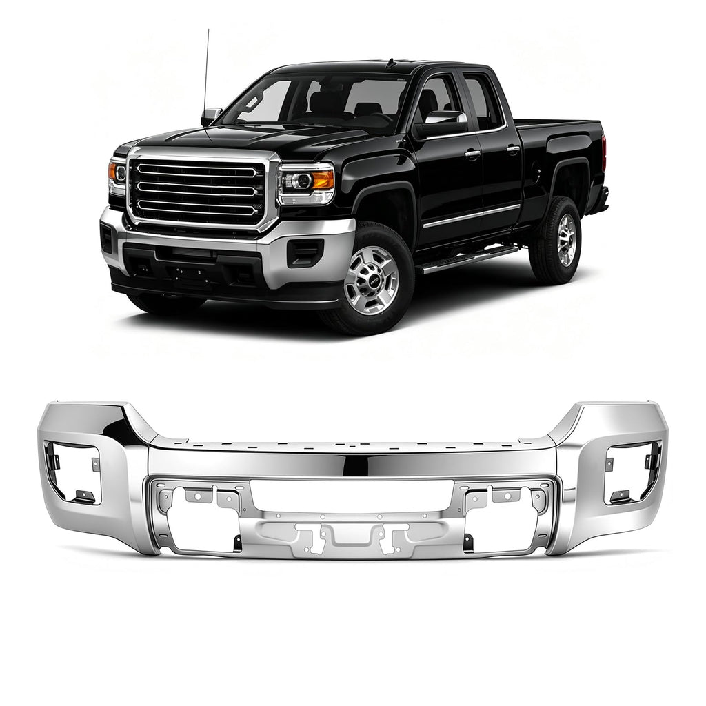 PENSUN Split Front Bumper Fit for 2015-2019 GMC Sierra 2500 3500, Chrome