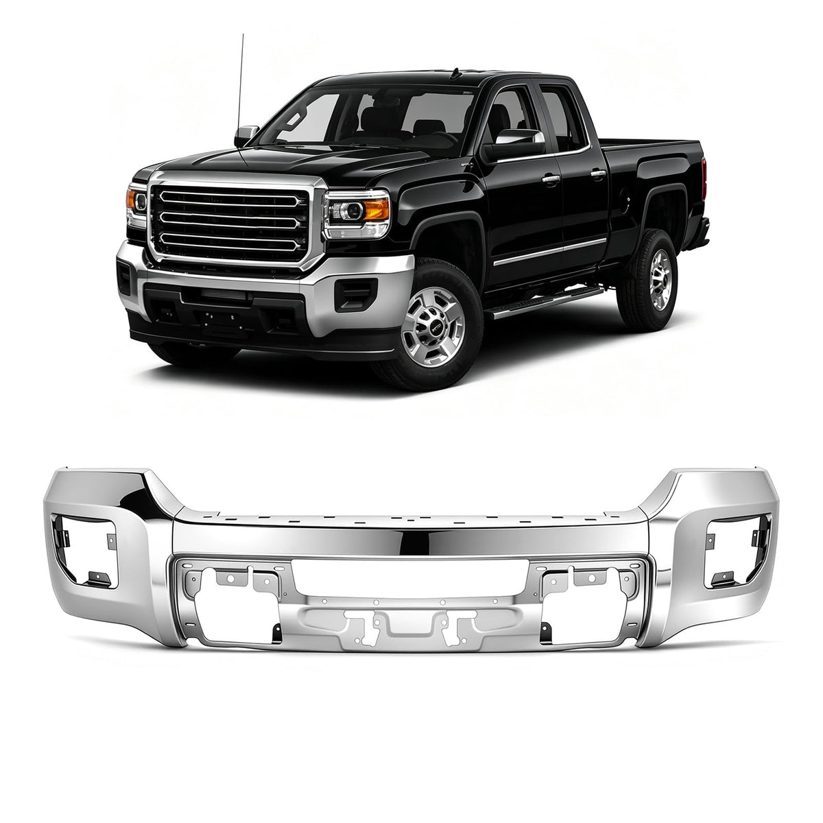 PENSUN Split Front Bumper Fit for 2015-2019 GMC Sierra 2500 3500, Chrome