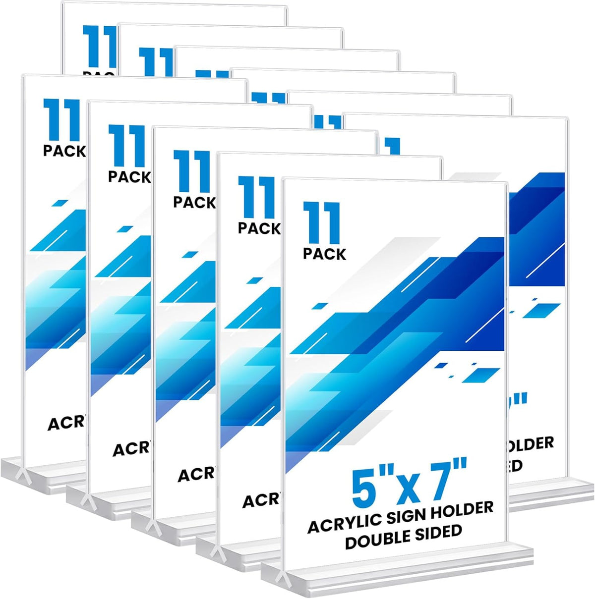 Acrylic Sign Holder 5x7, 11 Pack Clear TableTop Sign Holder-Sided, Plastic Flyer Display Holder with Vertical Base