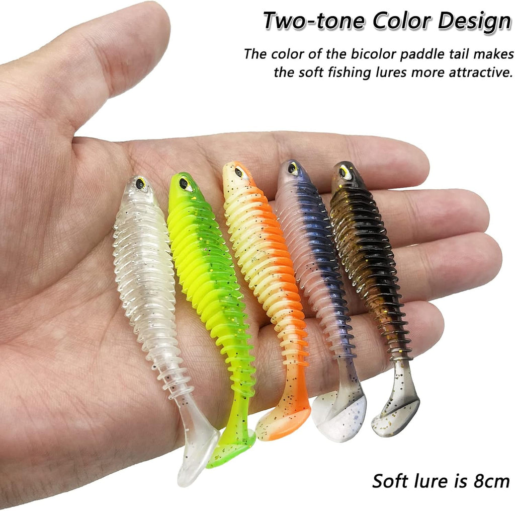 Soft Fishing Lures, 6.5cm/8cm Paddle Tail Swimbaits Soft Plastic Lures Kit for Bass Trout Walleye Crappie 30pcs/40pcs…