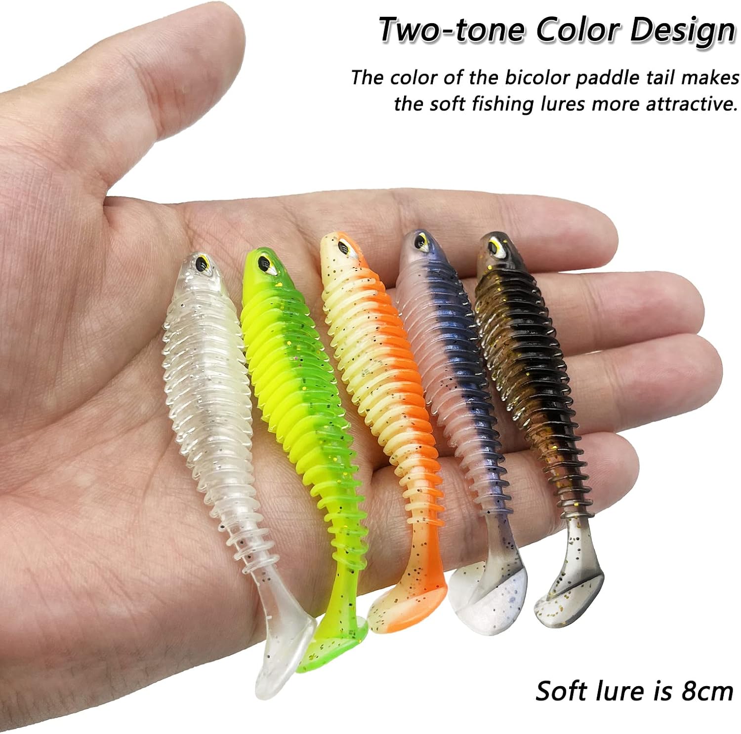 Soft Fishing Lures, 6.5cm/8cm Paddle Tail Swimbaits Soft Plastic Lures Kit for Bass Trout Walleye Crappie 30pcs/40pcs…