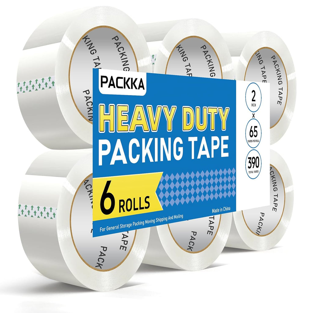 Clear Packing Tape, Heavy Duty Packaging Tape Refills | 6 Rolls, 2 inch x 65 Yards, Shipping Tape Box Tape Mailing