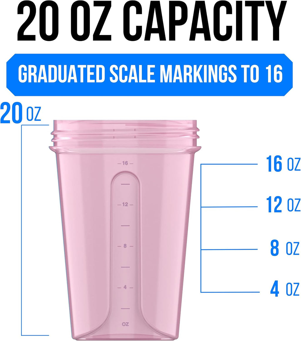 4 Pack 20oz Protein Shaker Bottle for Protein Mixes, Berry Blend | 4x Wire Whisk, Leak Proof Shaker Cups for Protein
