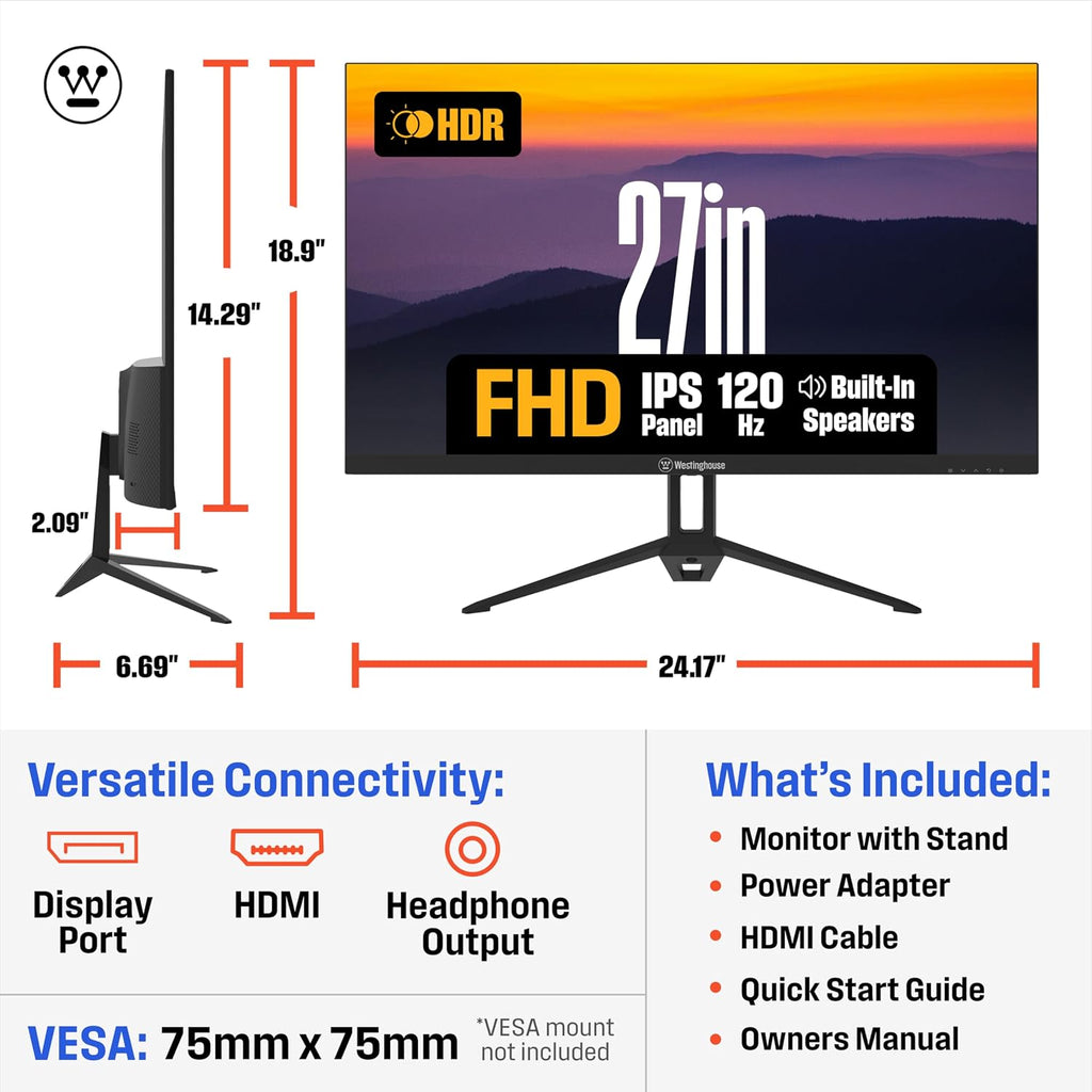 27 Inch Gaming Monitor, 120Hz, 1ms, IPS Computer Monitor, 1080P FHD, Built-in Speakers, Eye Care, Adpative Sync