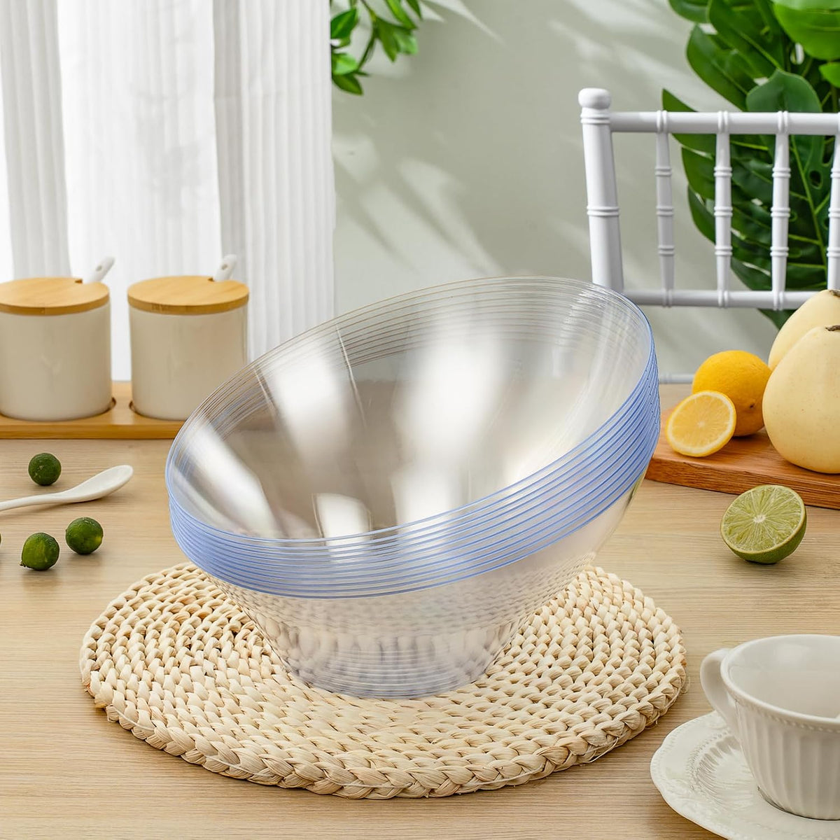 54 Oz Clear Plastic Angled Serving Bowls, 12 Pack