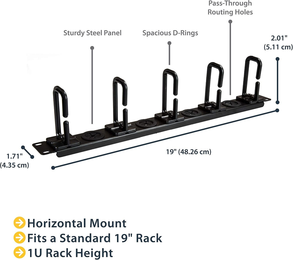 StarTech 1U 19in Horizontal Cable Manager, D-Ring, Steel (CABLMANAGERH)