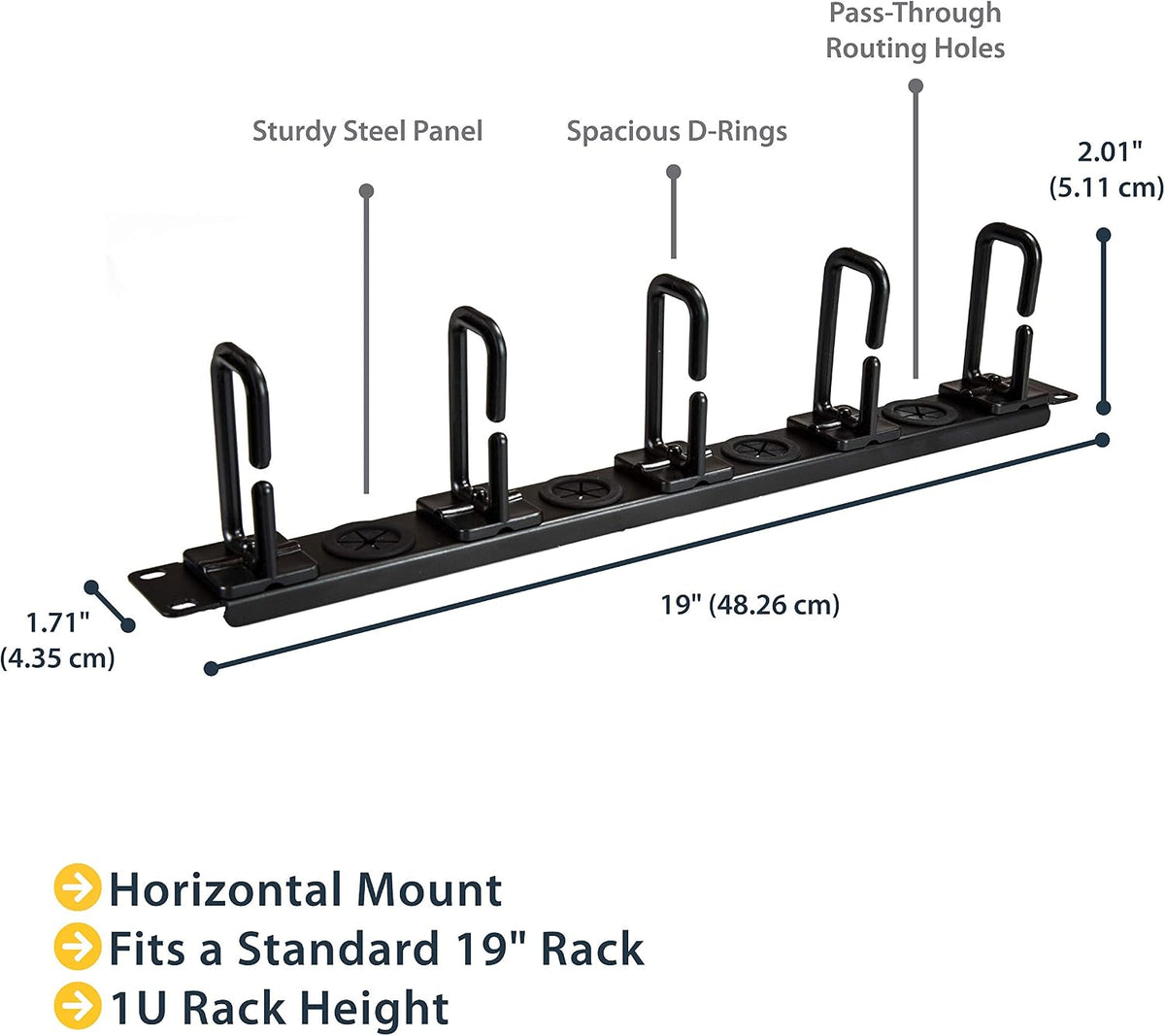 StarTech 1U 19in Horizontal Cable Manager, D-Ring, Steel (CABLMANAGERH)