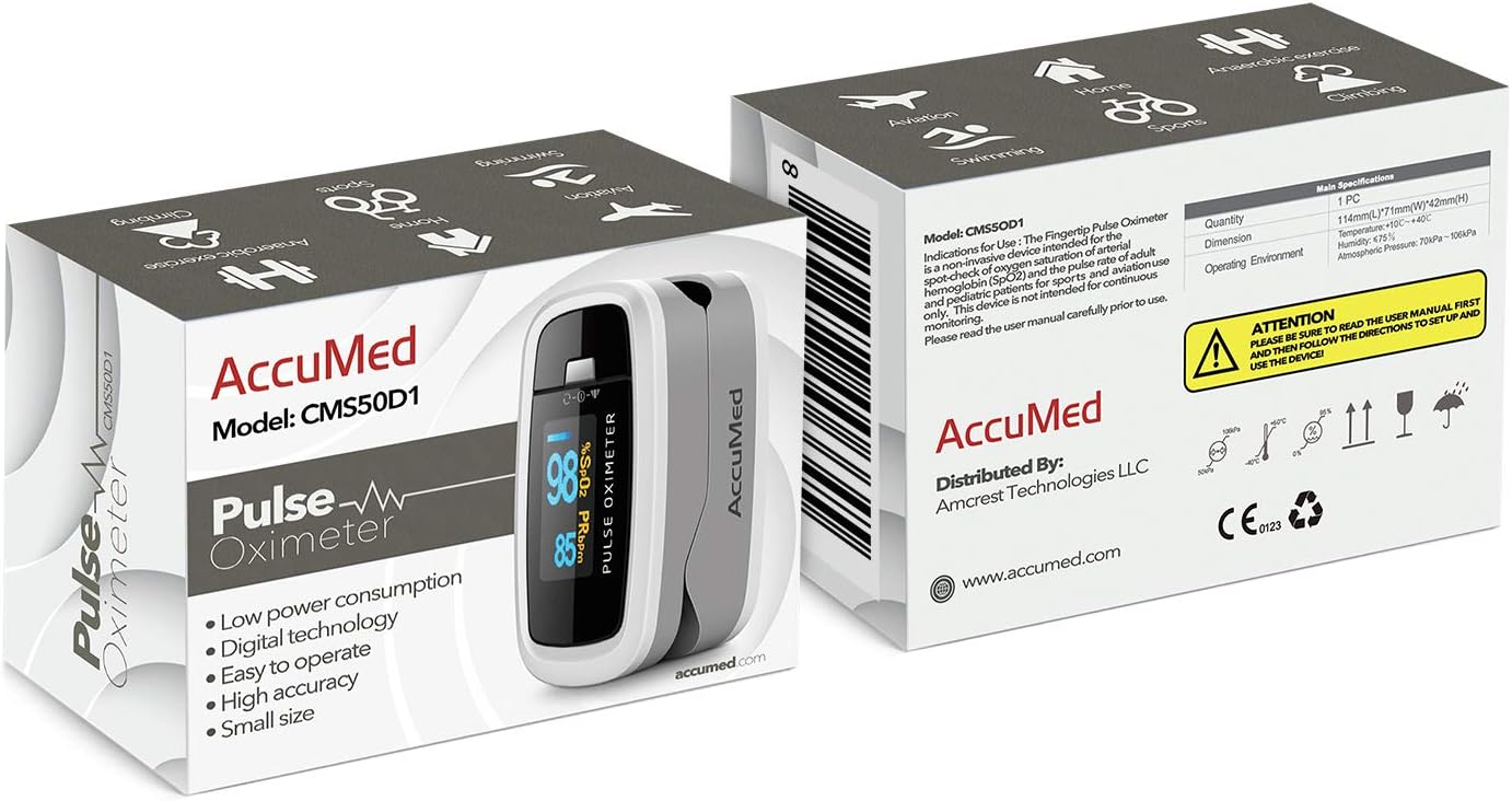 CMS-50D1 Fingertip Pulse Oximeter Blood Oxygen Sensor SpO2 for Sports and Aviation. Portable and Lightweight with LED