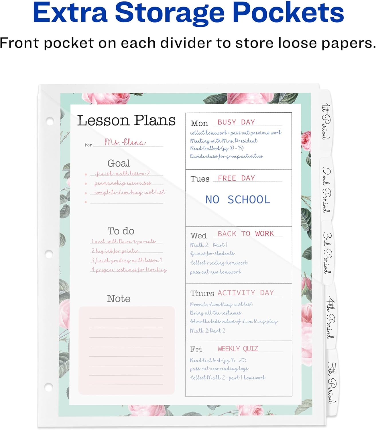 Durable Plastic 5 Tab Write & Erase Dividers for 3 Ring Binders, Slash Pocket, Translucent White, Works with Sheet