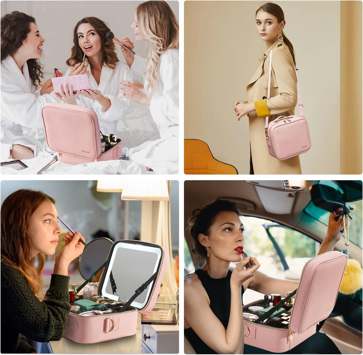 Travel Makeup Bag with LED Lighted Mirror, Travel Makeup Organizer, Makeup Case with 3 Color Lighted Setting and 10x