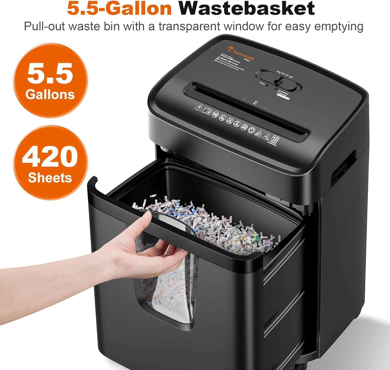 12-Sheet Cross Cut Heavy Duty Paper Shredder for Home Office | P-4 Security Level, Jam-Proof System, 5.5Gal Pullout