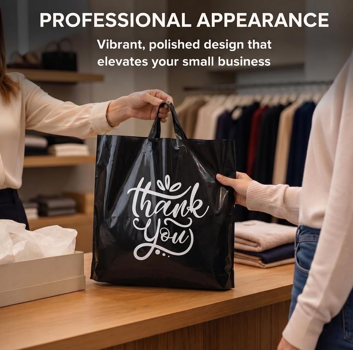 19x15 Large Thank You Bags for Small Business - Shopping Bags with Handles