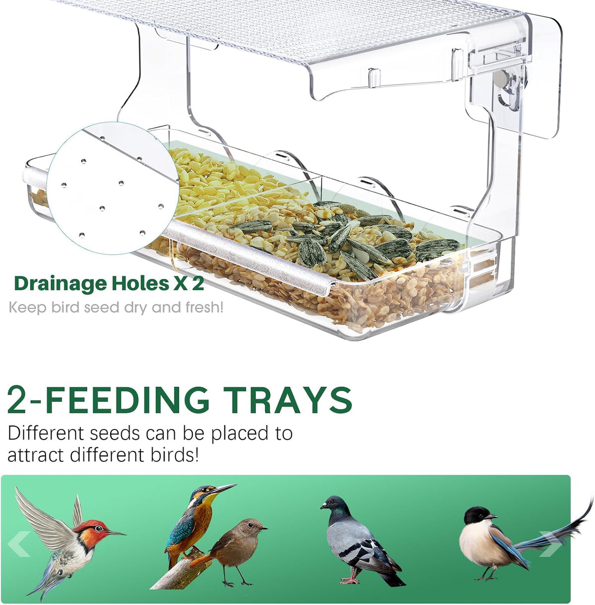 Window Bird Feeder for Outdoors, Clear Bird Feeders Window Mounted