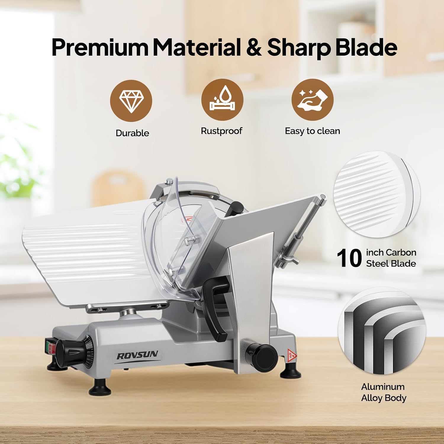 Commercial Meat Slicer,10inch 300W Electric Deli Slicer Machine with Upgraded Carbon Steel Blade, Frozen Food Slicer