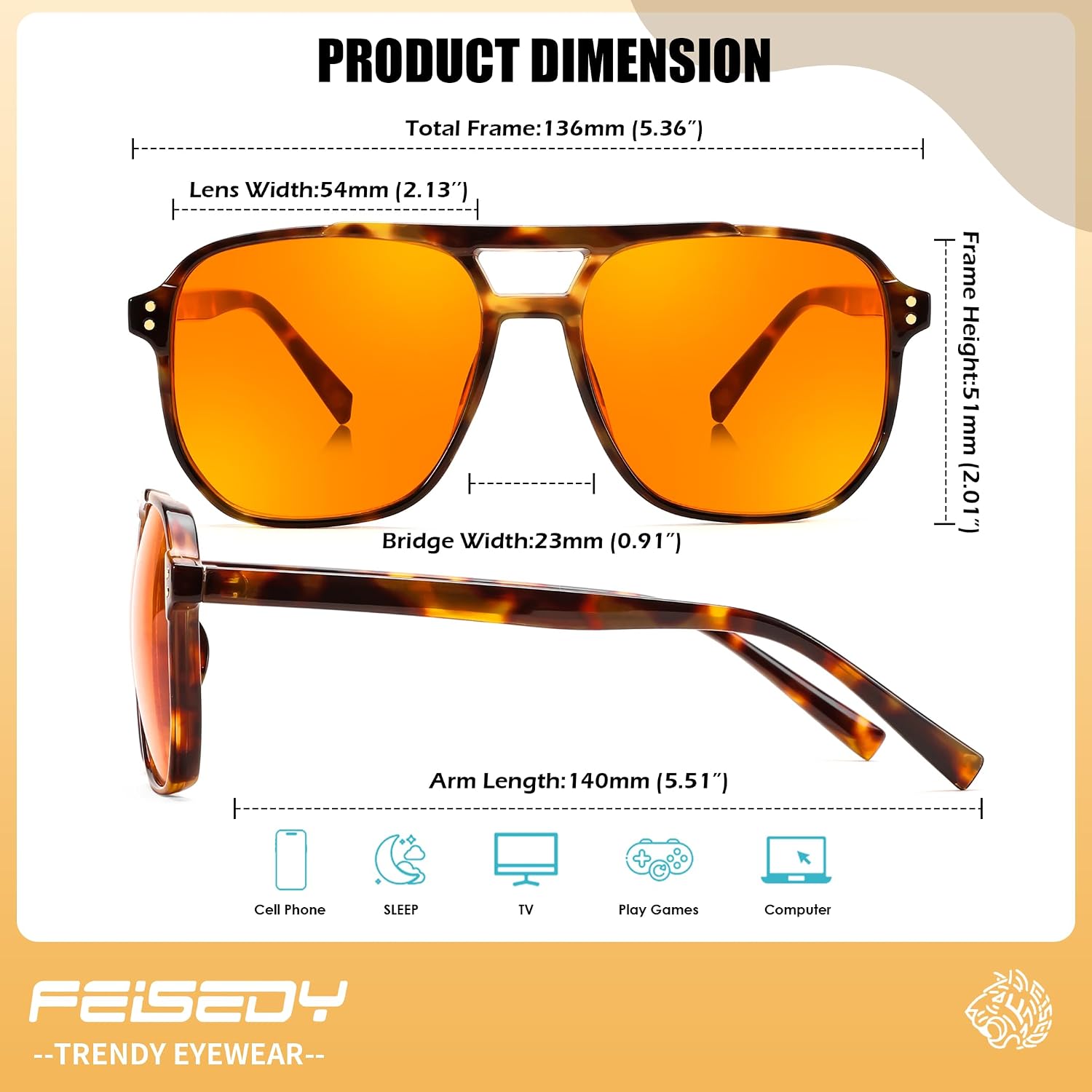 Blue Light Glasses for Computer Gaming Anti Eyestrain Glasses G2835 | Blue Light Blocking,Orange/Yellow/Red Lens,Anti