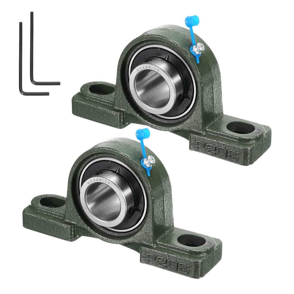 uxcell 2pcs UCP206-18 Pillow Block Bearings 1-1/8 inch Bore Self Alignment, Solid Cast Iron Base Mounted Chrome Steel Bearings
