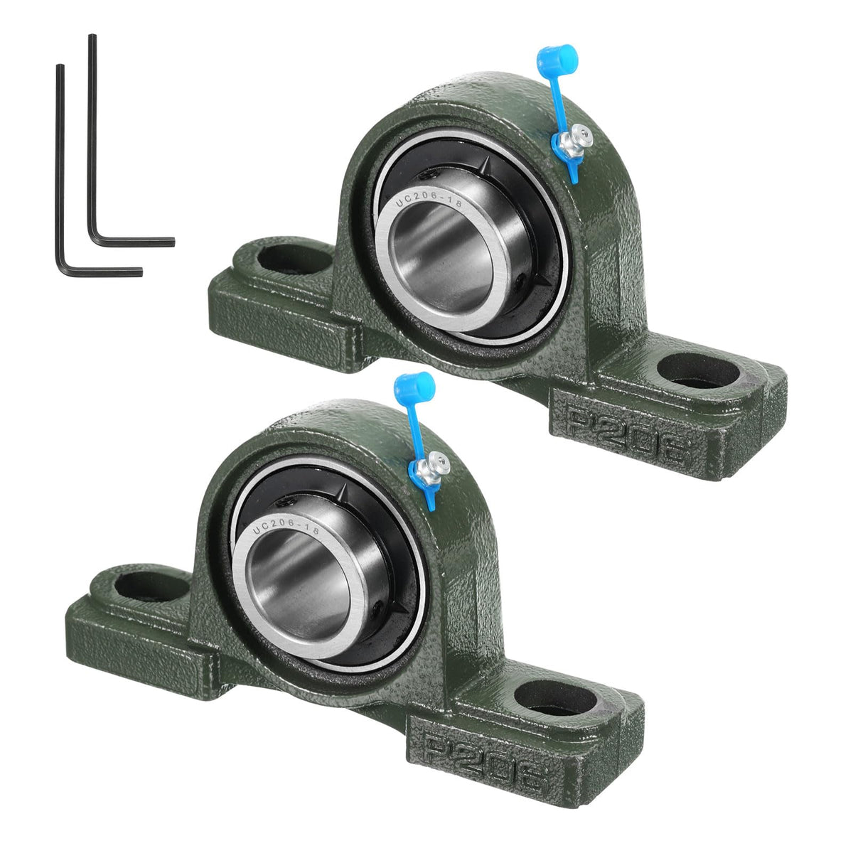 uxcell 2pcs UCP206-18 Pillow Block Bearings 1-1/8 inch Bore Self Alignment, Solid Cast Iron Base Mounted Chrome Steel Bearings