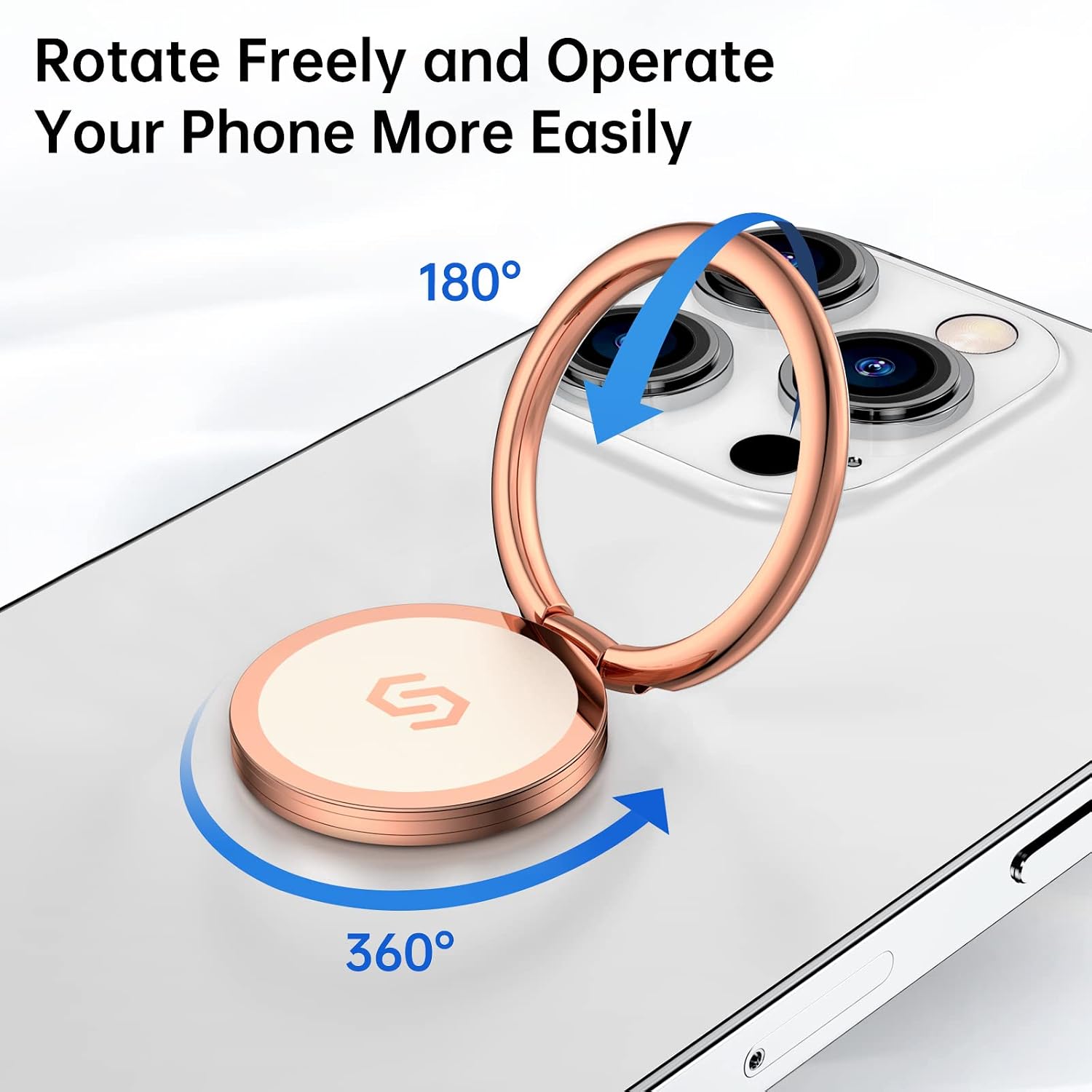 Cell Phone Ring Holder Stand, 360 Degree Rotation Finger Ring Kickstand with Polished Metal Phone Grip for Magnetic