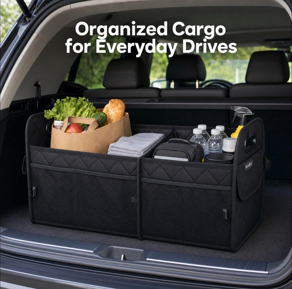 Car Organizer Caddy Oxford Quilted Trunk Organizer, Waterproof Storage Tote with Handles for Front Seat, Backseat