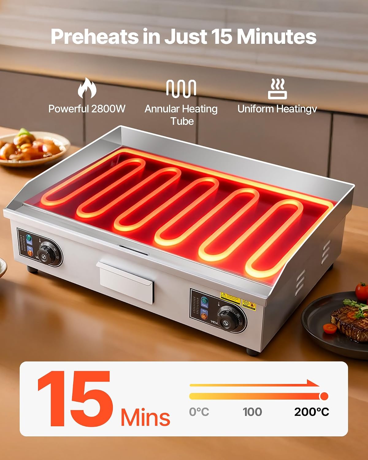 Commercial Electric Griddle, 26" No Plug, Countertop Flat Top Griddle