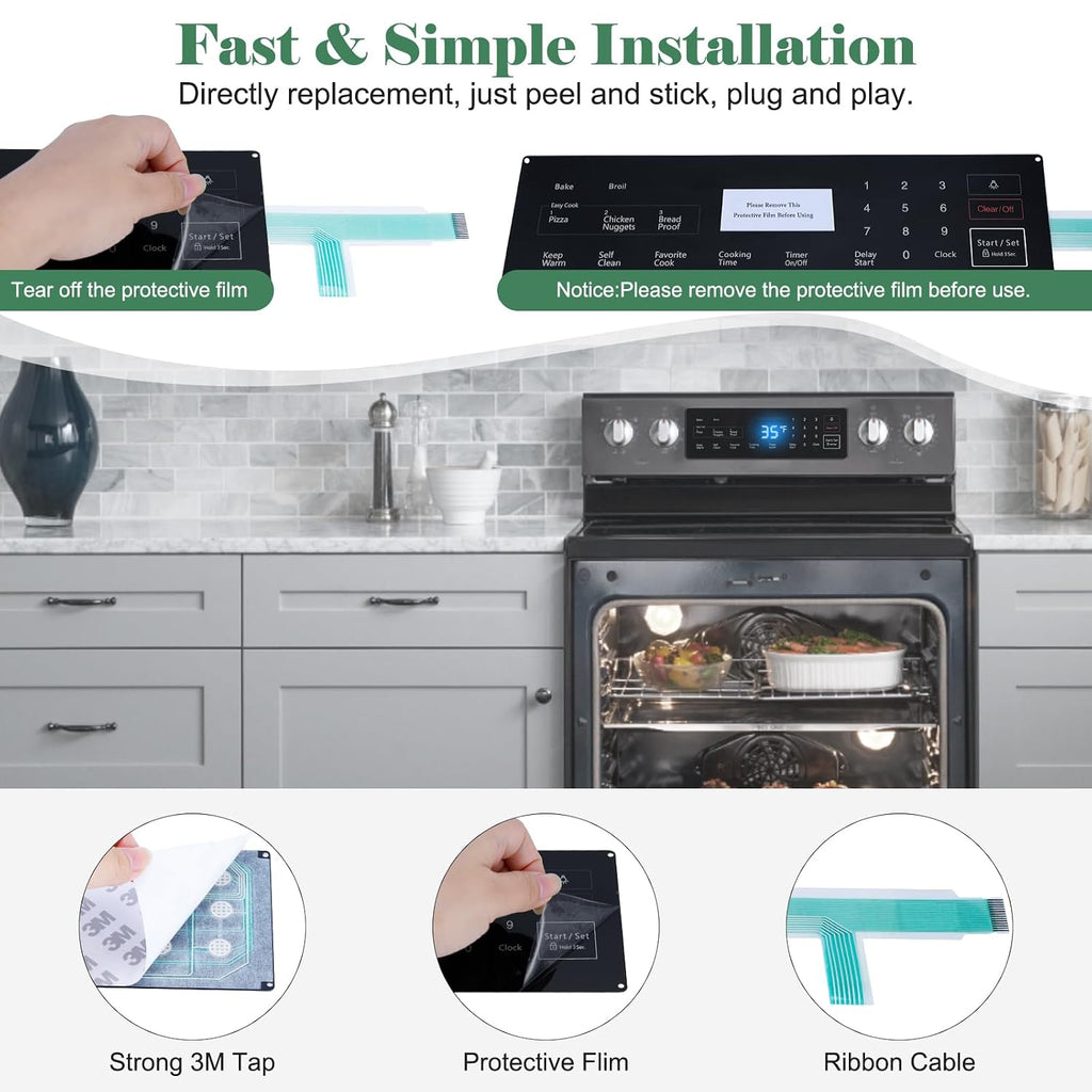 Upgrade DG34-00025A Range Membrane Switch Touchpad Compatible with Samsung Range Oven NX58F5300SS/AA, NX58F5500SB/AA, NX58F5500SS/AA, Replace AP5800759, PS8764897