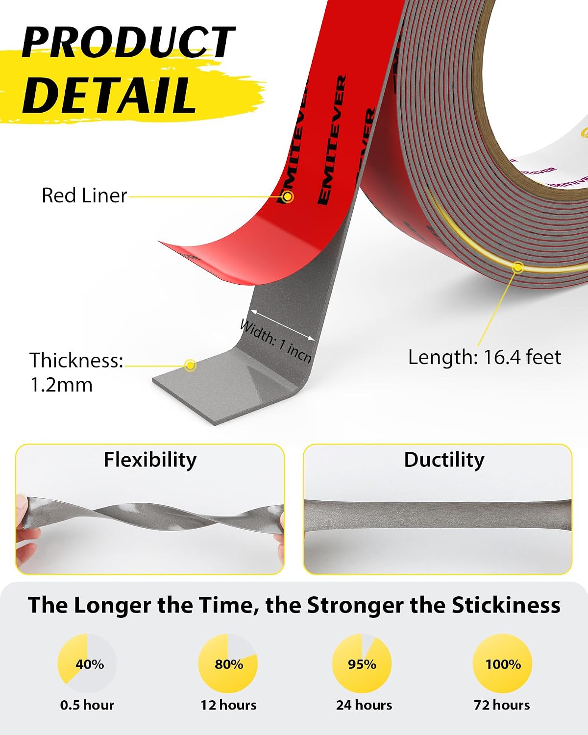 Double Sided Tape Heavy Duty Mounting Tape, Strong Adhesive,16.4ft x1in