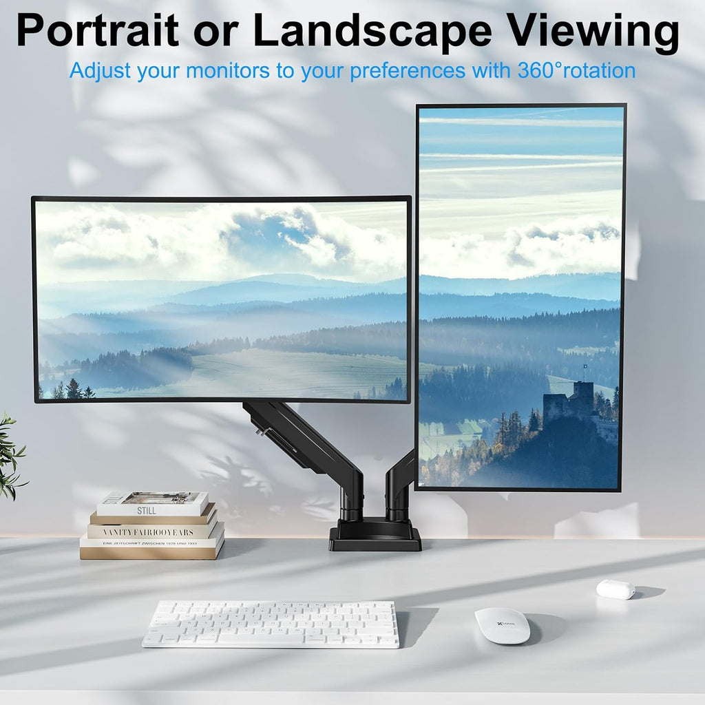 Dual Monitor Mount for Screens up to 43", Heavy Duty Monitor Arm | Ultrawide Desk Mount Holds 2.2-33lbs Each, Premium