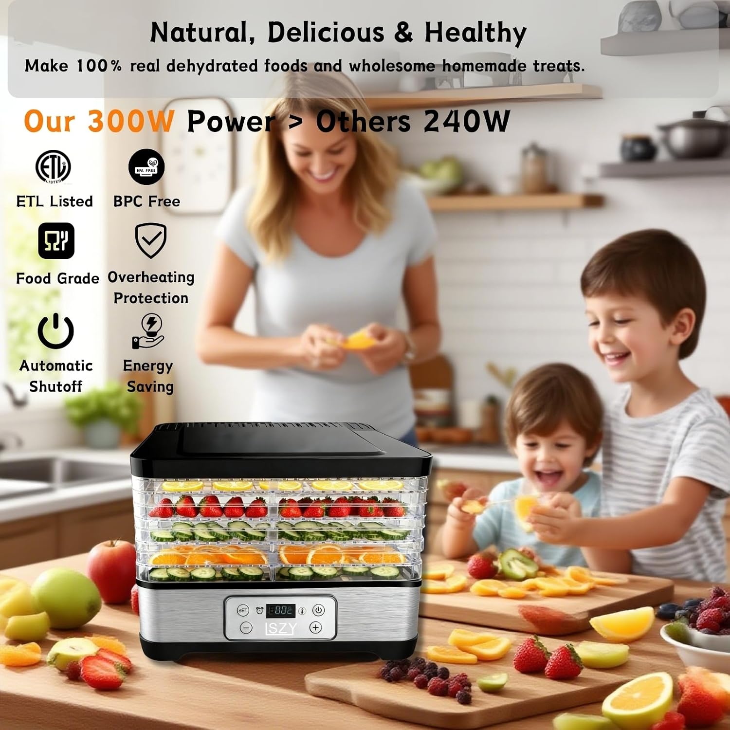 Food Dehydrator, 5 Stackable 12.6'' Trays Dehydrators with 24H Timer