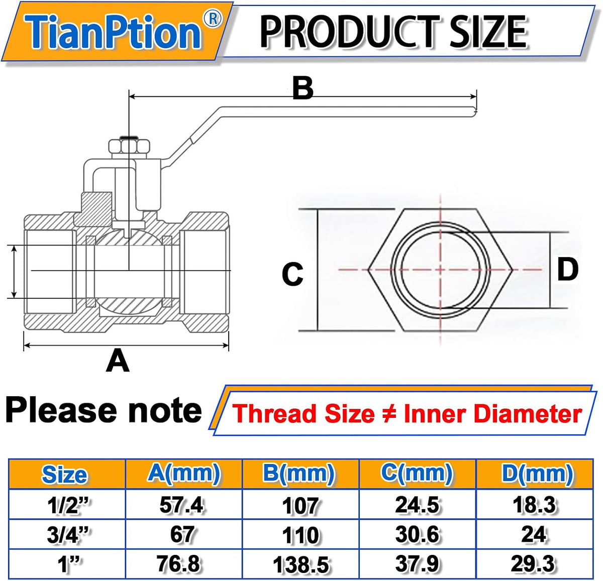 3/4 inch Full Port Brass Ball Valve with Double Female NPT Thread