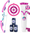 Bow and Arrow for Kids, LED Light Up Girls Archery Set | with 12 Suction Cup Arrows, 1 Hanging Target, 3 Score