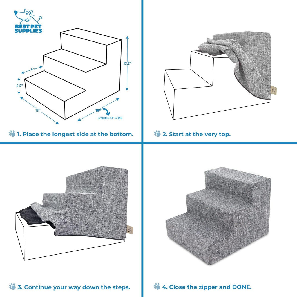 Foam Pet Steps Cover for Small Dogs and Cats, Portable Ramp Stairs for Couch, Sofa, and High Bed Climbing (Cover