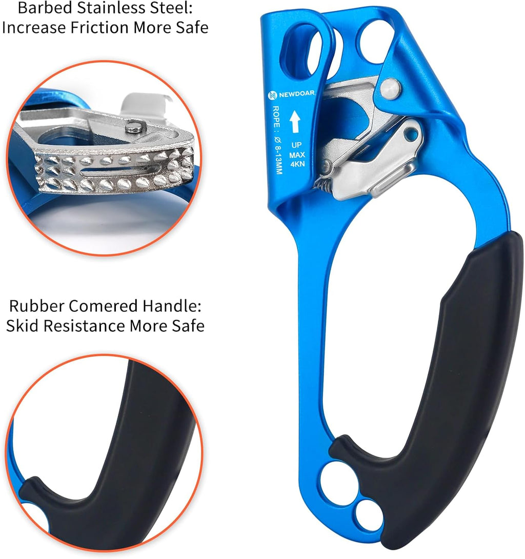 UIAA & CE Certified Hand Ascender Rock Climbing Tree Arborist Rappelling Gear Equipment Rope Clamp for 8~13MM Rope