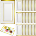 30 Pcs Disposable Plastic Serving Tray, White Gold Rim, 8 x 13 Inch