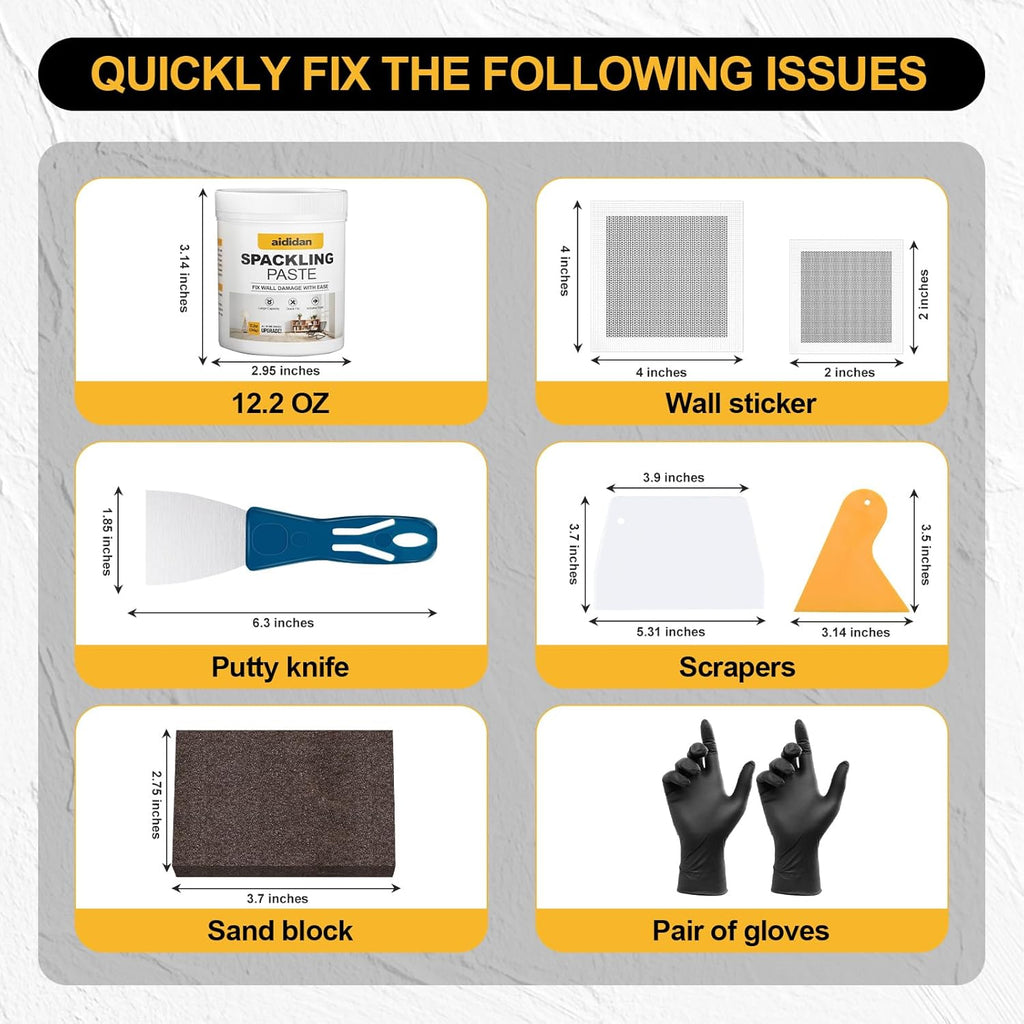 Drywall Repair Kit 12.2 Oz Wall Patch Repair Kit Wall Mending Agent | Spackle Wall Repair with Wall Patches/Sanding
