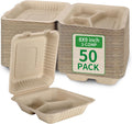 Disposable 50 Pack 3 Compartment 8x9 Inch Take Out Food Containers