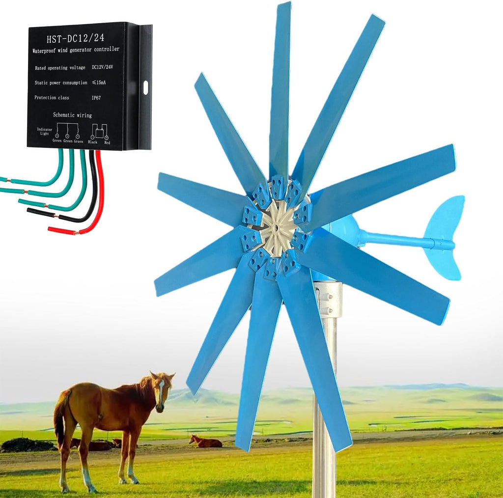 Magnetic Levitation Wind Turbine 12000W with Controller, Blue 10 Blades Wind Turbine Generator Kit for Home, Farm