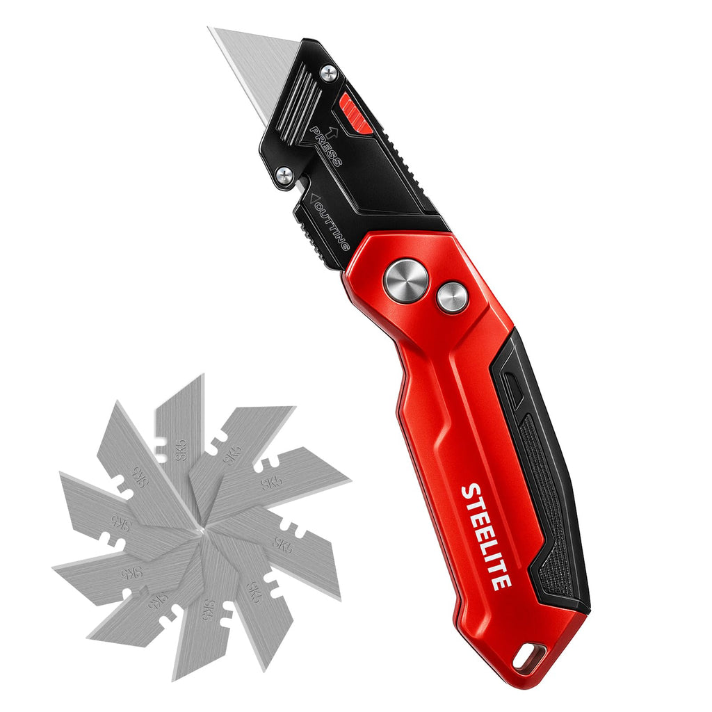 Folding Utility Knife, Heavy Duty Box Cutter with 13 Extra Blades