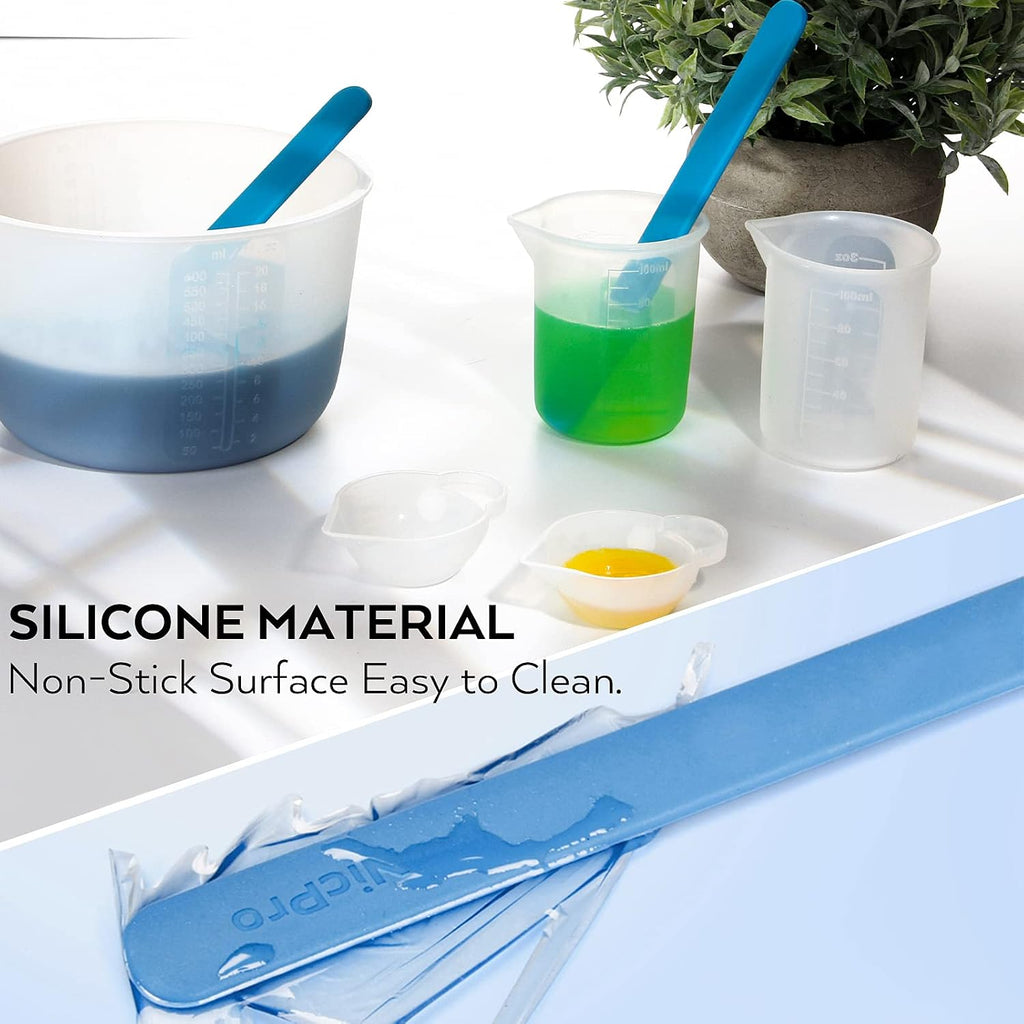 Large Silicone Resin Measuring Cups Tool Kit - Nicpro Reusable 600ml & 100ml Measure Cup, Silicone Stir Sticks