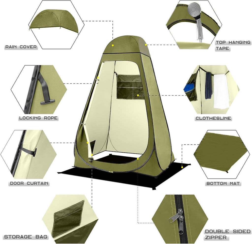 Pop Up Shower Tent, Portable Changing Tent with Rain Shelter & Windows, Privacy Tent for Camping, Toilet or Bathroom