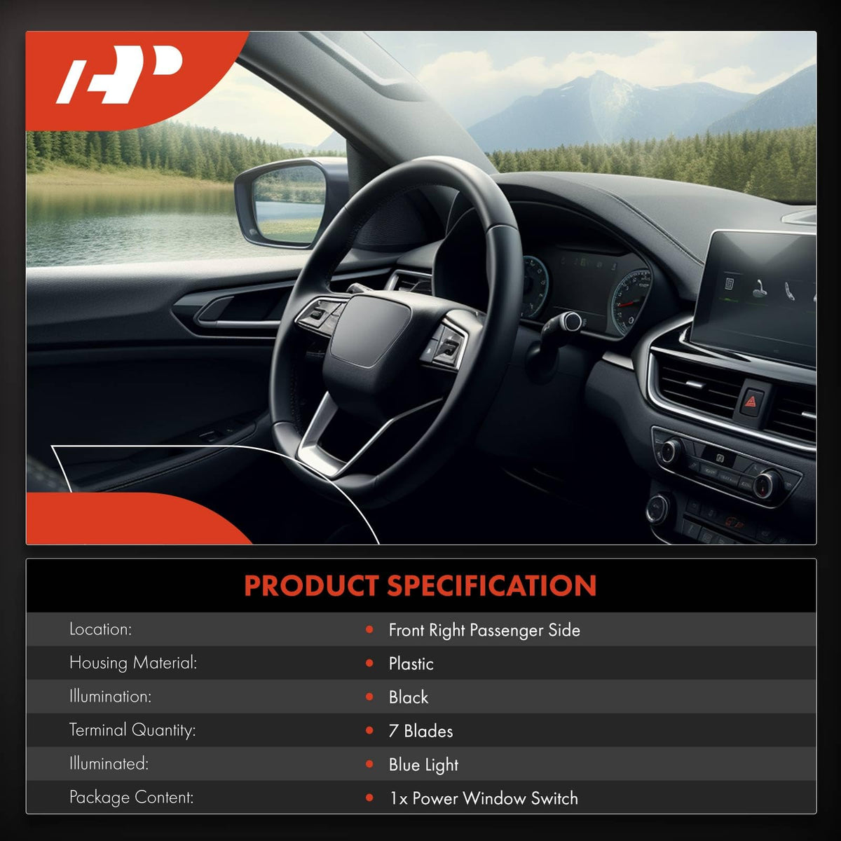 A-Premium Power Window Switch Compatible with Chevrolet Malibu 2009 2010 2011 2012, Front Right Passenger Side